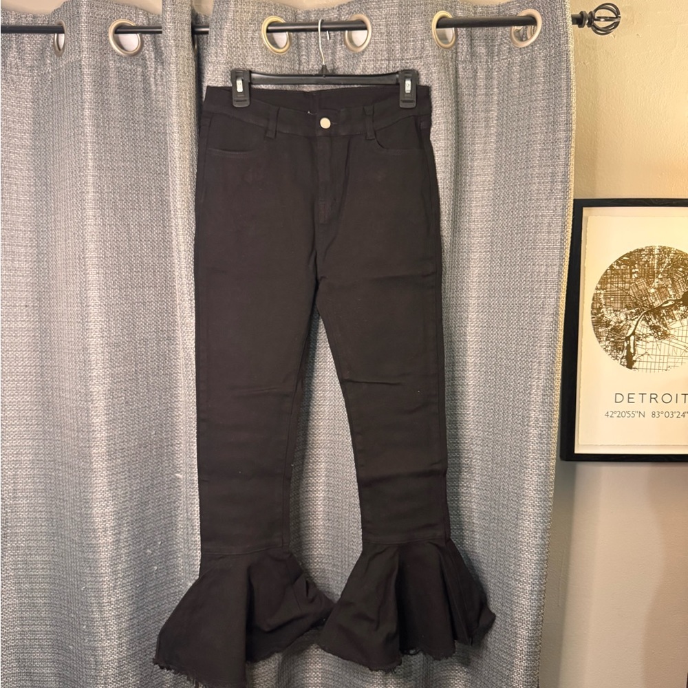 Hayden Los Angeles Black Flare Raw Hem Jeans